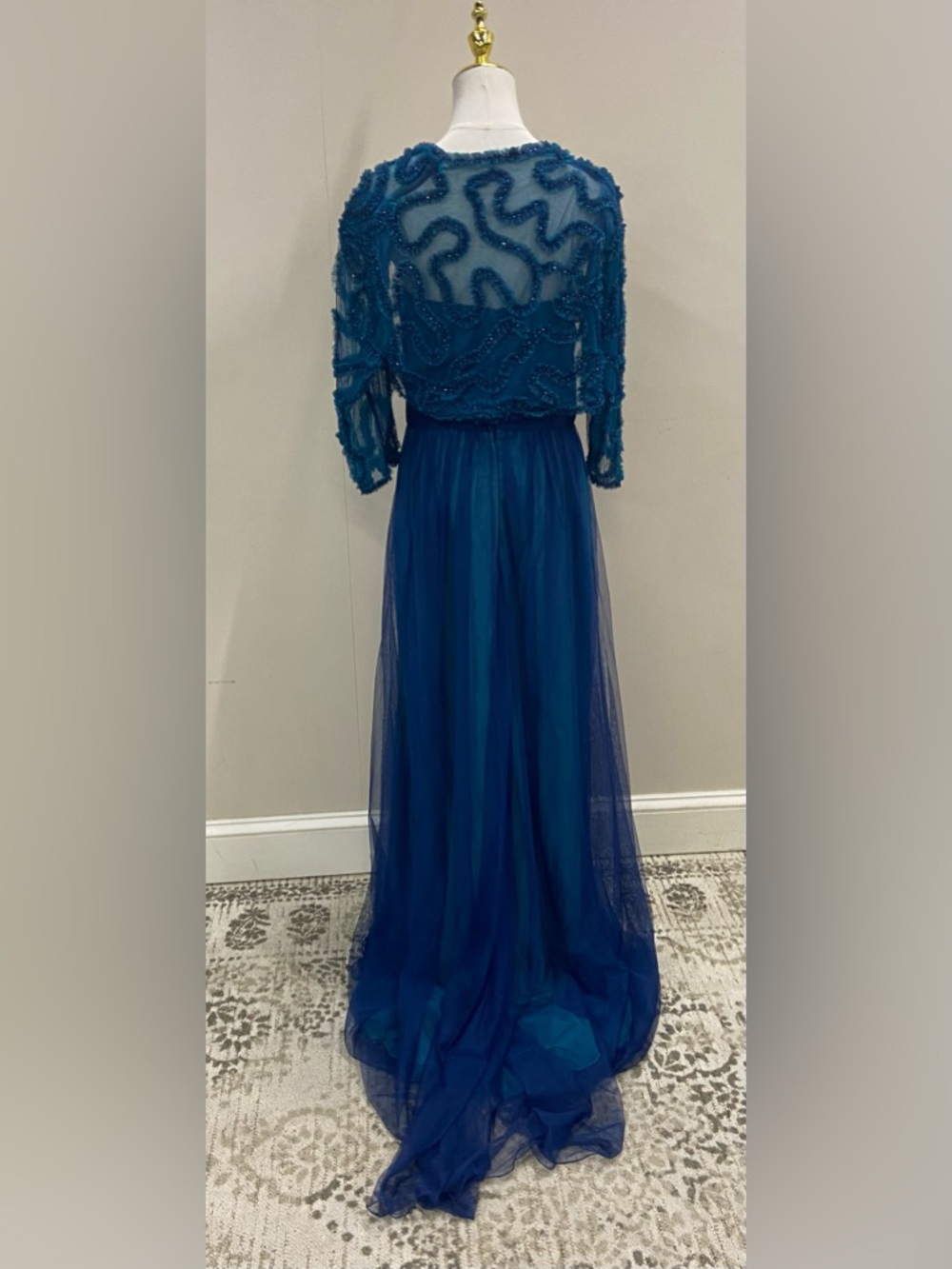 Elegant Teal Blue Evening Gown with Embellished Bolero - Picture 5 of 6